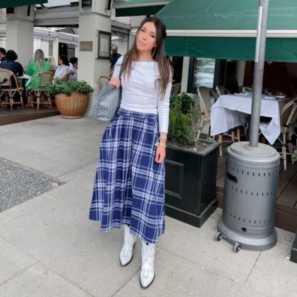 Hill House Blue and White Plaid Midi Skirt - Picture 3 of 8